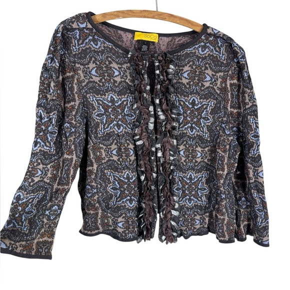 St John SoCa knit cardigan top with mid ruffle. large - Picture 1 of 5